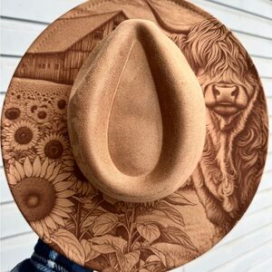 Engraved wide brim hat